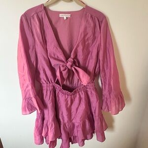 Free the Roses Rose Pink Tie-Front Ruffle Romper